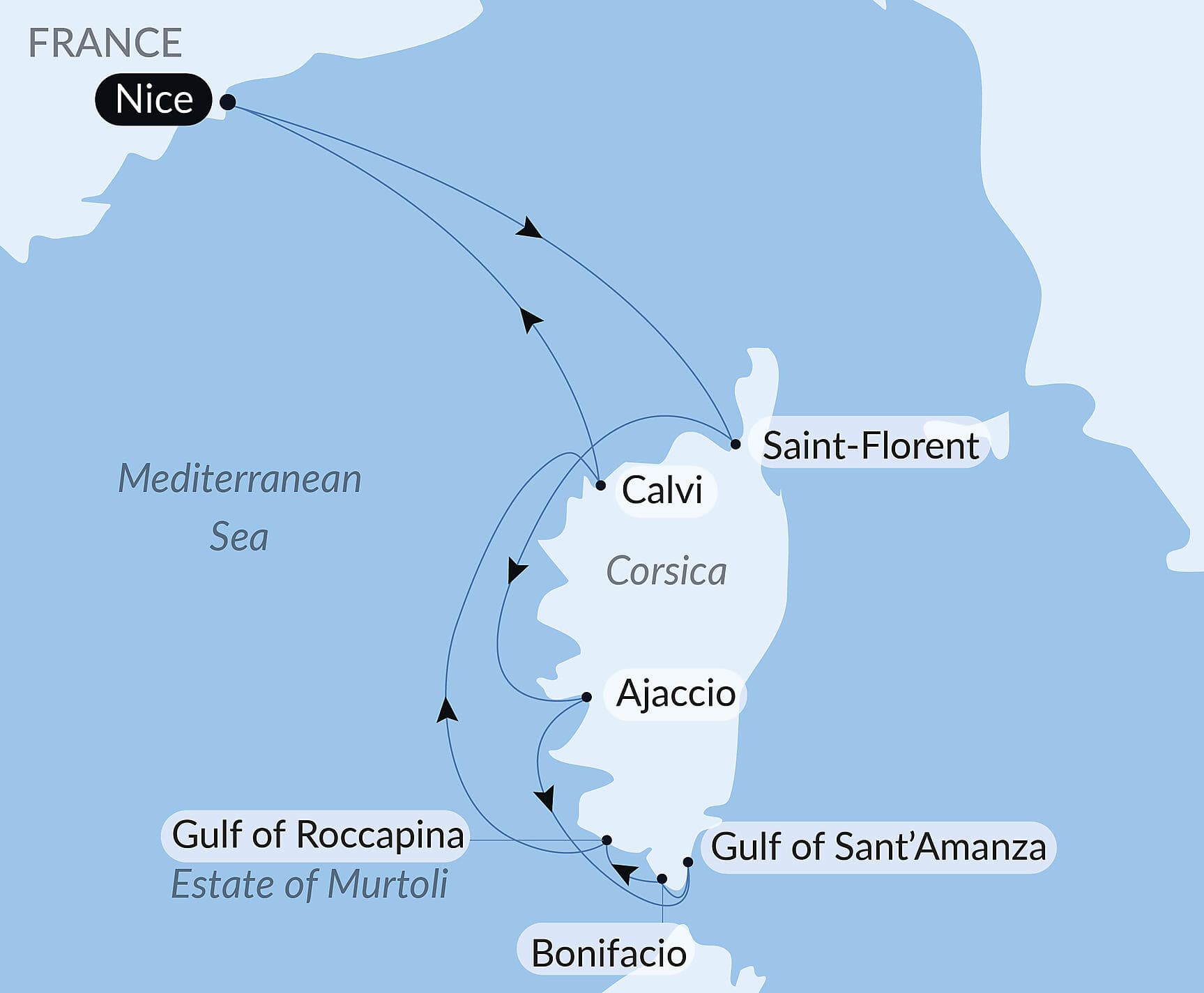 Corsican shores, under Sail Aboard Le Ponant